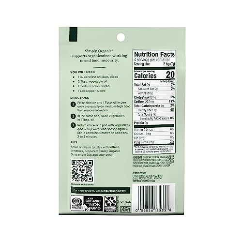 Simply Organic Fajita Seasoning, Certified Organic | Flavorful & Healthy for Families | Perfect for Taco Night and Meal